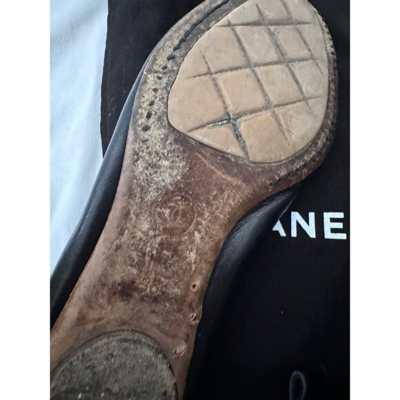 Chanel Women's Flats Ballerinas Black Logo CC Leather 36 - Picture 6 of 11